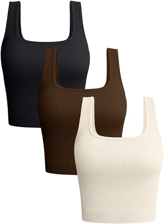 Women's 3 Piece Tank Tops Ribbed