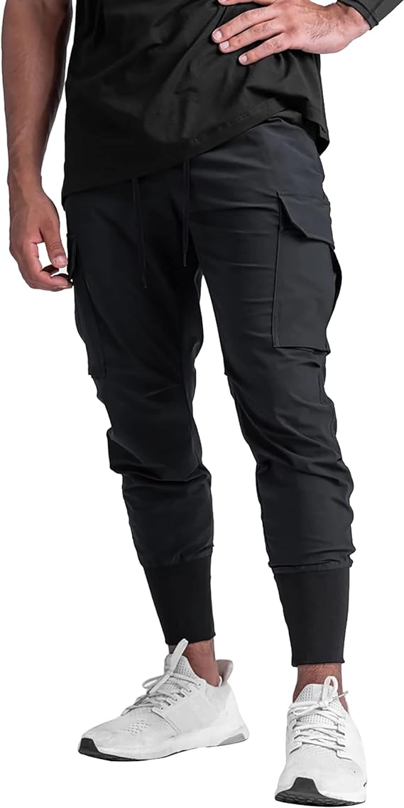 Men's High Ribbed Cargo Workout Jogger Pants