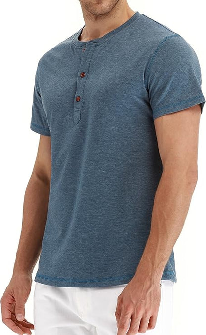 Mens Henley Short Sleeve T-Shirt Cotton