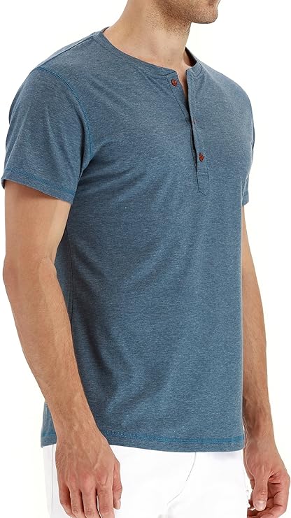 Mens Henley Short Sleeve T-Shirt Cotton