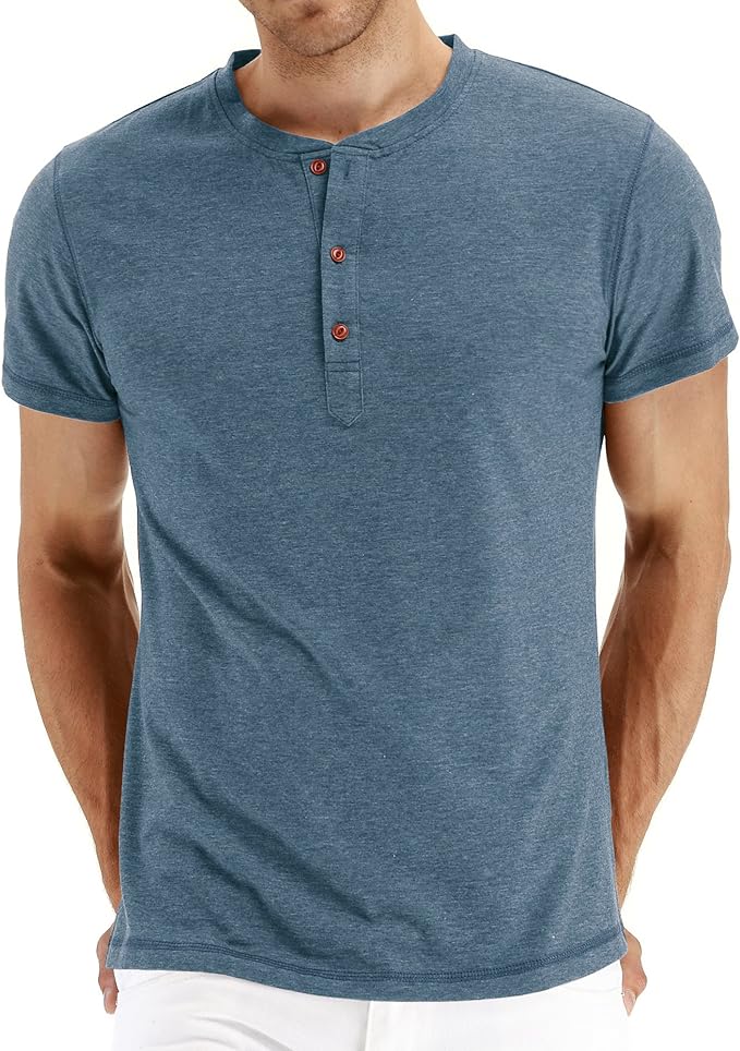 Mens Henley Short Sleeve T-Shirt Cotton