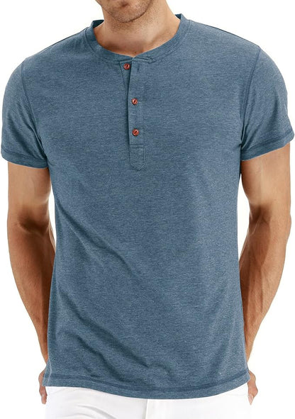Mens Henley Short Sleeve T-Shirt Cotton